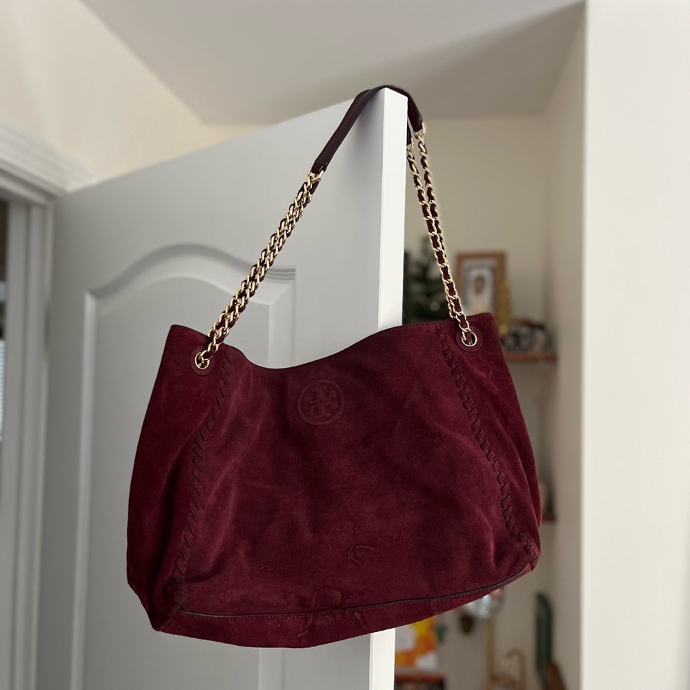 Tory Burch Burgundy Suede Shoulder Bag